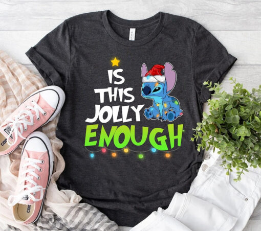 Disney Stitch Is this Jolly Enough shirt, Lilo and Stitch Christmas Lights, Disneyland Vacation Holiday Gift 2023