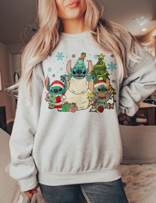 Vintage Stitch Christmas Tree Sweatshirt, Walt Disney World Christmas Shirt,Disney Christmas Shirt, Disney Holiday Shirt, Disney Family Sweatshirt