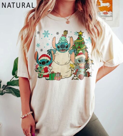 Vintage Stitch Christmas Tree Shirt, Walt Disney World Christmas Shirt,Disney Christmas Shirt, Disney Holiday Shirt, Disney Family Shirt