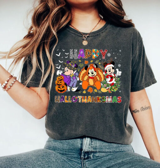 Disney Mickey Happy Hallothanksmas Mickey Comfort Color T-Shirt