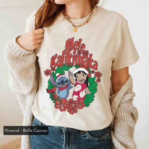 Lilo And Stitch Mele Kalikimaka Wreath Shirt, Disney Lilo & Stitch Christmas Sweatshirt