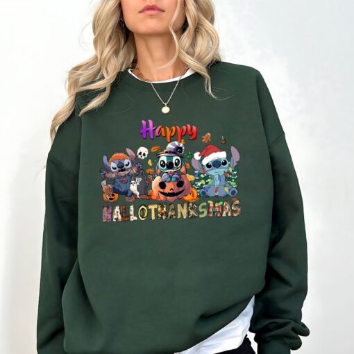 Happy Hallothanksmas Stitch Shirt, Halloween Stitch Shirt, Christmas Stitch Sweatshirt, Stitch Clipart, Stitch Shirt, Christmas Sweater