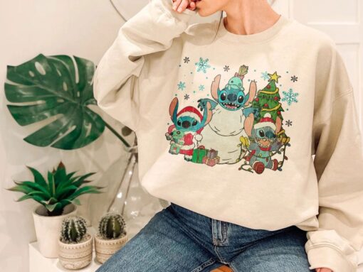 Vintage Stitch Christmas Tree Sweatshirt, Walt Disney World Christmas Shirt,Disney Christmas Shirt, Disney Holiday Shirt, Disney Family Sweatshirt