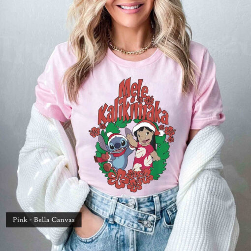 Lilo And Stitch Mele Kalikimaka Wreath Shirt, Disney Lilo & Stitch Christmas Sweatshirt