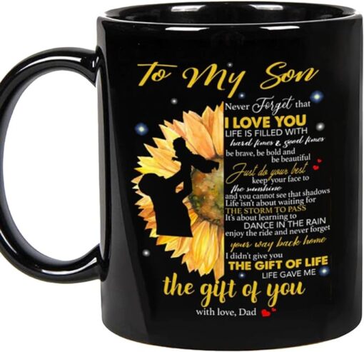 Personalized To My Son Coffee Mug From Mom Dad Parents Half Sunflowers Dad And Son Together Custom Name Gifts For Adult