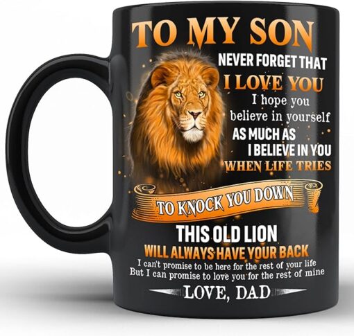 PREZZY Lion To My Son From Dad Coffee Mug Funny Christmas Birthday Gifts For Boys Men Adults Friends Kids Tea Mugs