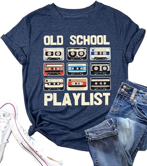 Retro 80s Tshirt for Women Cassette Tape Music Old School Playlist Shirt Vintage Graphic Tees Casual Loose Tops