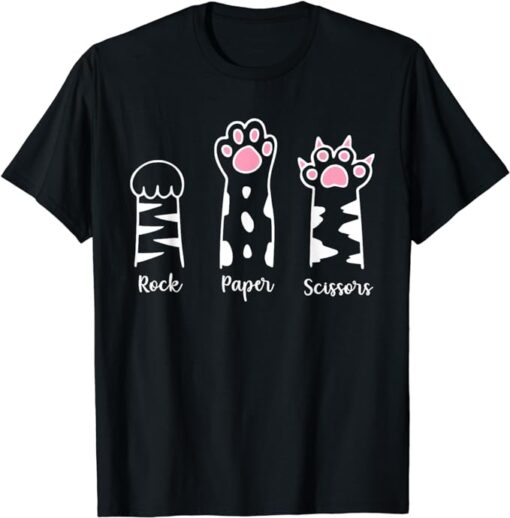 Rock Paper Scissors Hand Game Cute Pink Paw Funny Cat Lover T-Shirt