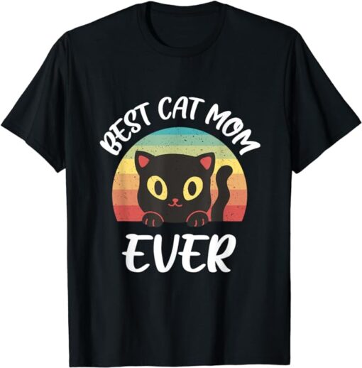 Vintage Best Cat Mom Ever Cat Tee for Women - Funny Cat T-Shirt