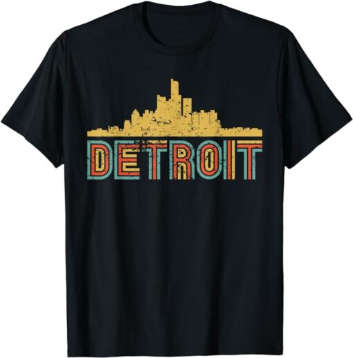 Vintage Retro Detroit Michigan Skyline T-Shirt