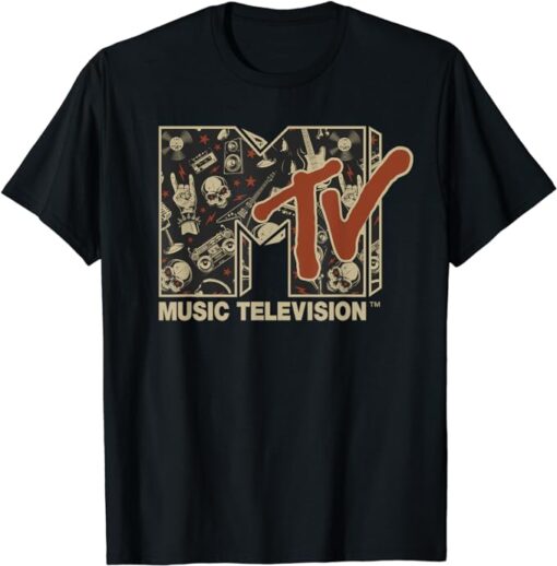 Mademark x MTV - MTV Rock n Roll Music Hard Heavy Metal Skull Guitar Vintage T-Shirt