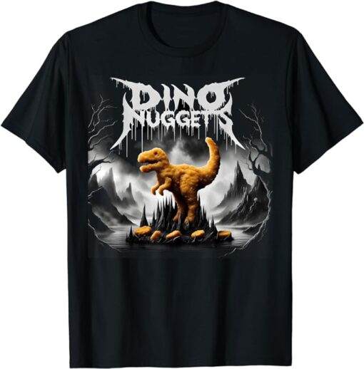 Black Aesthetic Dino Nuggets Death Metal Music Chicken Nugs T-Shirt