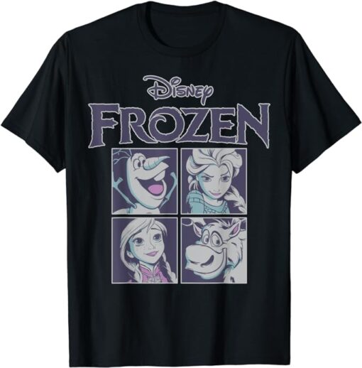 Disney Frozen Blue Hue Character Portrait Grid Panels T-Shirt