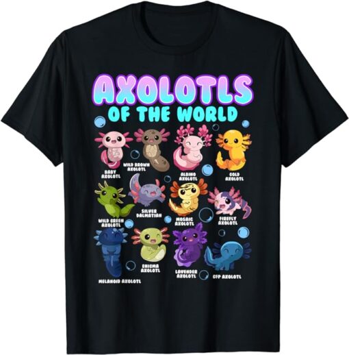 Axolotl Animals of the World Kawaii Salamander Herpetology T-Shirt