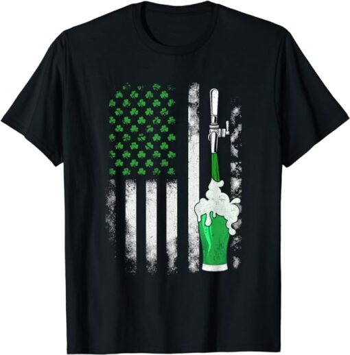 Irish American Flag Shamrock St Patricks Day Drinking T-Shirt