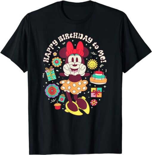 Disney Minnie Mouse Happy Birthday To Me Finger Heart Retro T-Shirt