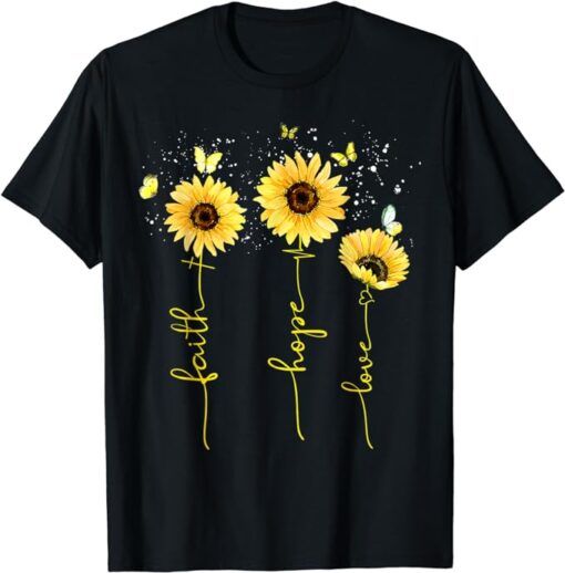 Christian Shirts for Women Sunflower TShirt Faith Hope Love T-Shirt