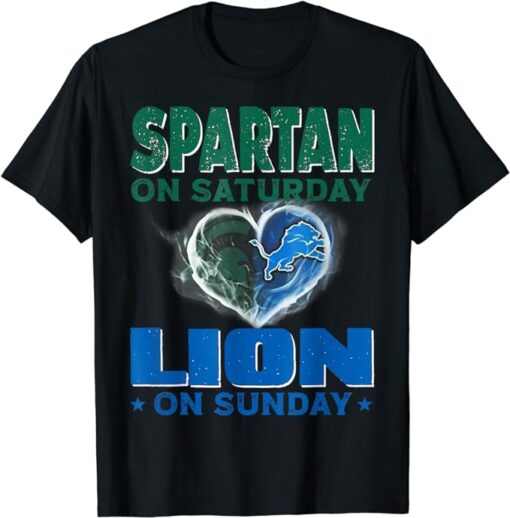 Spartan on Saturday Lion on Sunday Funny Detroit Men Women T-Shirt