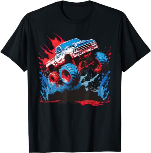 Monster Truck Red White and Blue USA Colors for Boys T-Shirt