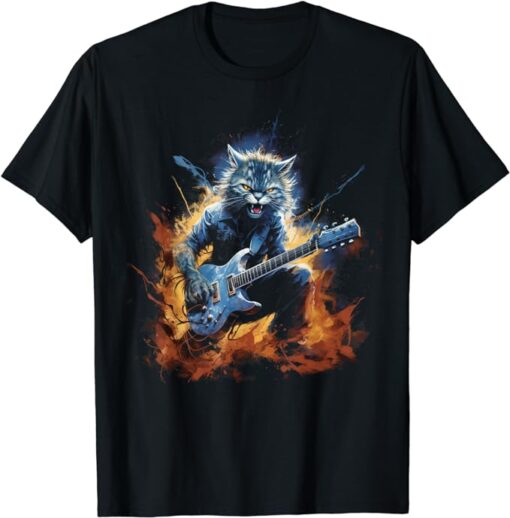 funny cat rock guitar cool T-Shirt