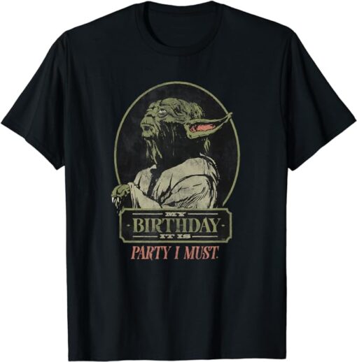 Star Wars Yoda “My Birthday It Is, Party I Must” Distressed T-Shirt