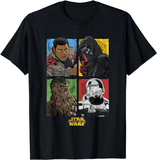 Star Wars The Force Awakens Group Shot Retro Panels Comic T-Shirt