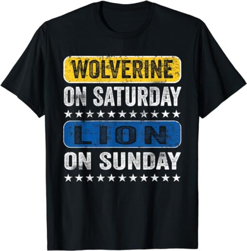 Vintage Wolverine On Saturday Lion On Sunday Detroit T-Shirt