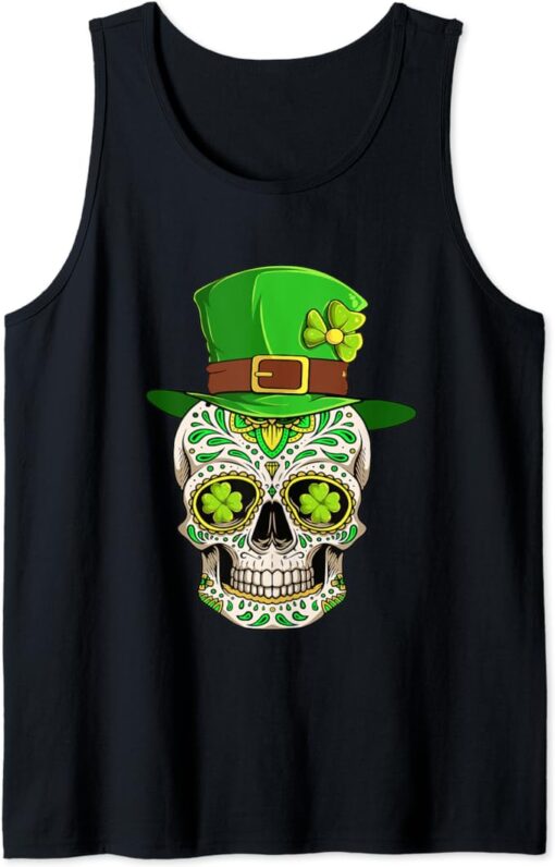 St Patty Paddys Men Women Patricks Day Of Dead Sugar Skull Tank Top