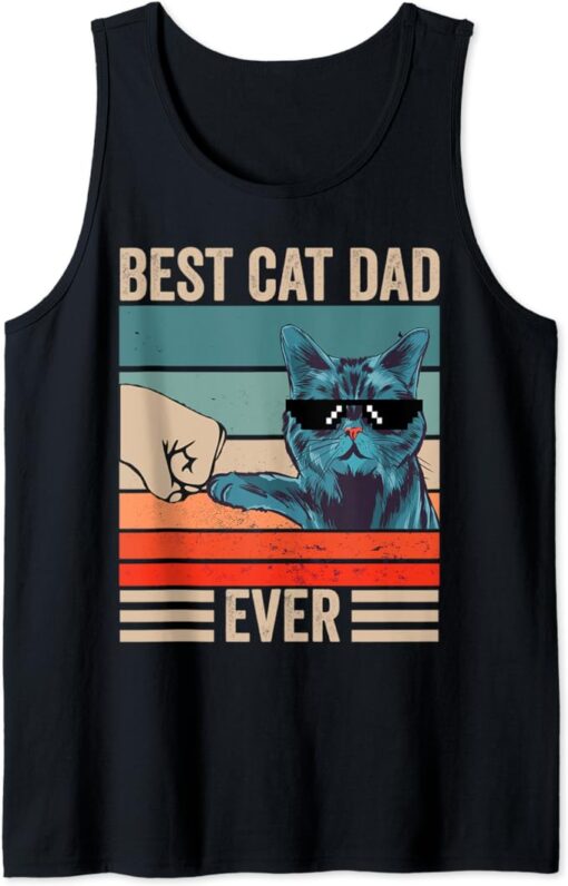 Vintage Best Cat Dad Ever Bump Fist father's day Cat Daddy Tank Top