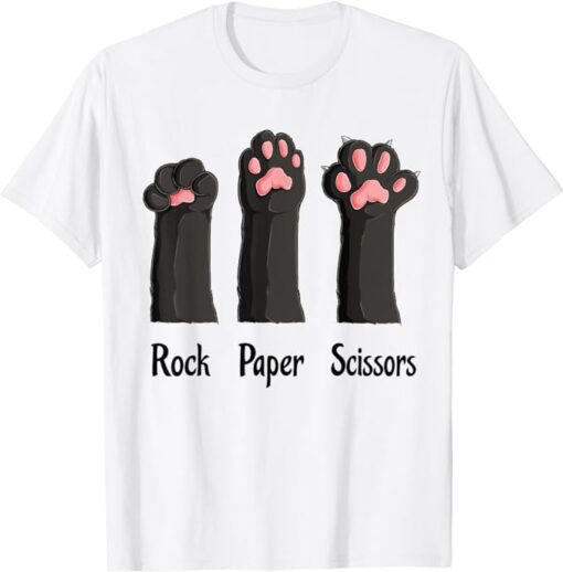 Funny Cat Rock Paper Scissors Hand Game Cute Paw Kitten Kids T-Shirt