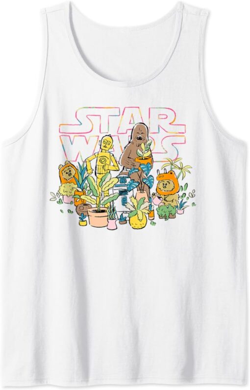 Star Wars C-3PO And Chewbacca Plant Doodle Tank Top