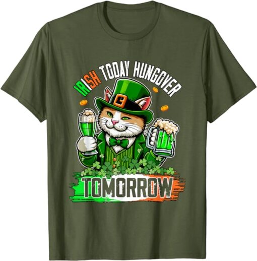 Irish Sarcastic Hungover Patrick's Day Cat Drinking Beer T-Shirt