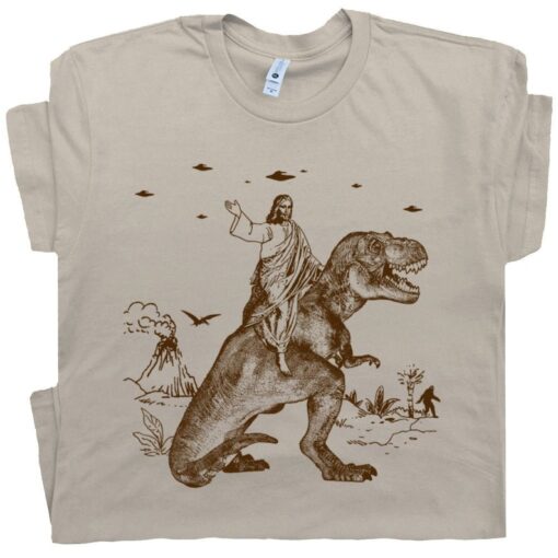 Jesus Riding Dinosaur T Shirt UFO T Shirt Funny T Shirts Offensive T Shirt Cool Graphic T Shirts Crazy Shirts For Men