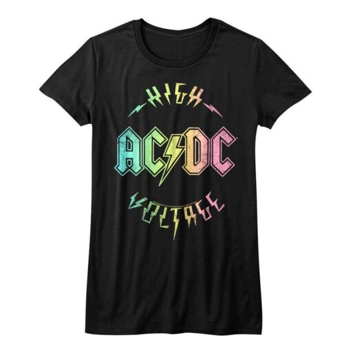 ACDC Women's T-shirt High Voltage Rainbow Graphic Rock Band Tee Vintage Top