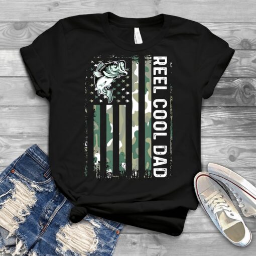 Reel Cool Dad Camouflage American Fishing Flag - Father's Day Shirts Men, Birthday T Shirts, Summer Tops, Beach T Shirts