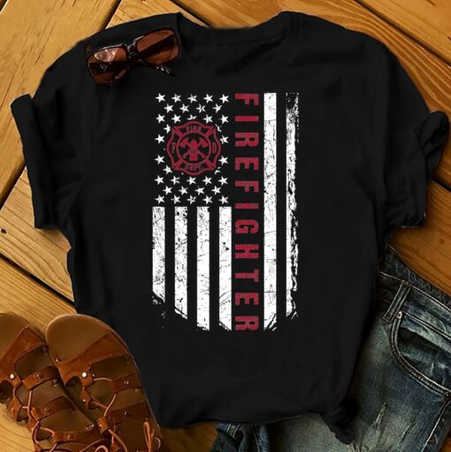 Firefighter Flag - Flag - Father's Day Shirts Men, Birthday T Shirts, Summer Tops, Beach T Shirts