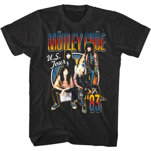 Motley Crue Men's Shirt 1983 US Tour Cover Graphic Tee American Heavy Metal Band Concert Merch Vintage Rock Music