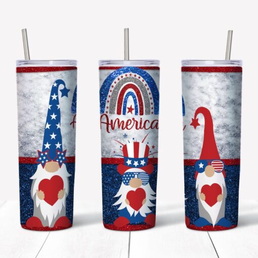 20 oz Skinny Tumbler, Patriotic Gnome Tumbler, Gnome Tumbler, July 4th Gnome tumbler, USA Gnome gift,