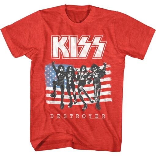 Kiss Band Men's T-shirt American Destroyer Album Cover Graphic Tee Heavy Metal Glam Rock Concert Tour Merch USA Flag