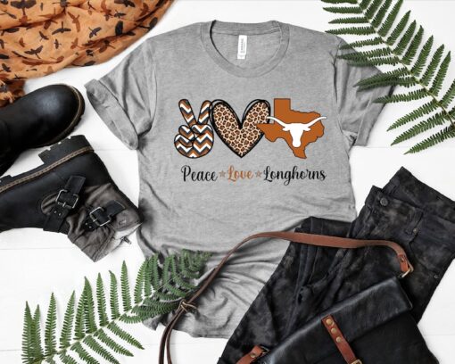 Peace, Love, Longhorns, Longhorns Shirt, Texas Longhorns, Shirt for Her, Hook Em, Texas