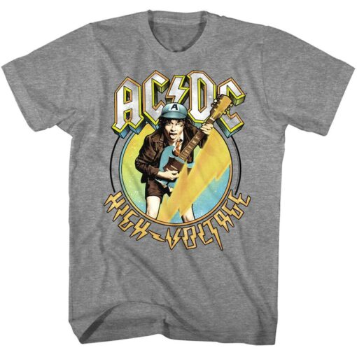 ACDC Men's Shirt High Voltage Chrome Angus Print Graphic Tee 70s Heavy Metal Concert Tour Merch Rock Band T-shirt Music