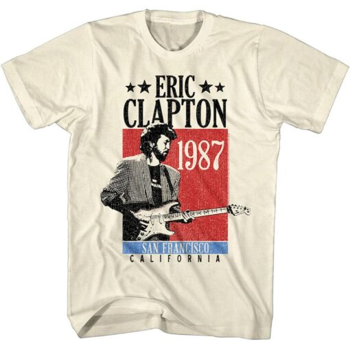 Eric Clapton Men's T-shirt San Francisco California 1987 Guitar Legend Rock n Roll Merch Clapton Live Concert T-shirt