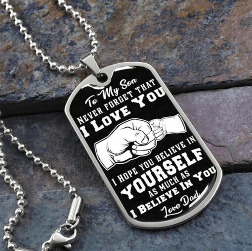 Family Dog Tag Necklace silver gold To My Son Never Forget that i love you believe in yourself love dad Custom Dog Tags