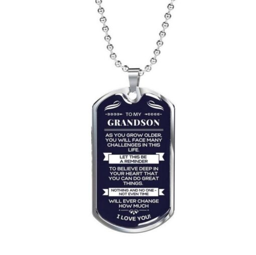 Family Dog Tag Necklace silver gold To My Grandson You Can Do Great Things, Dog Tag Necklace, Gift, From Grandma