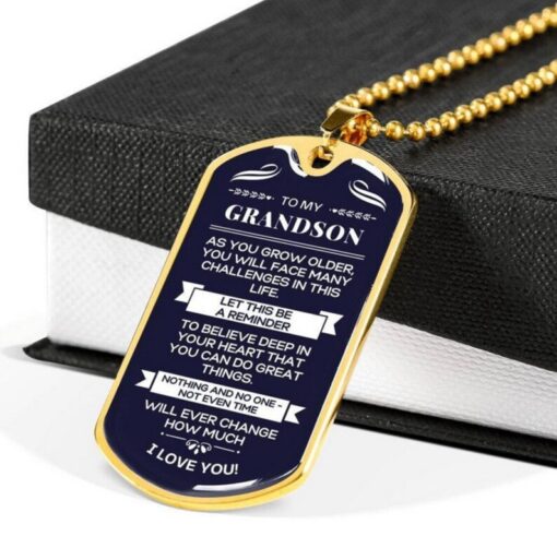 Family Dog Tag Necklace silver gold To My Grandson You Can Do Great Things, Dog Tag Necklace, Gift, From Grandma