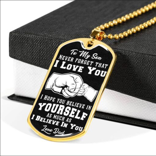 Family Dog Tag Necklace silver gold To My Son Never Forget that i love you believe in yourself love dad Custom Dog Tags