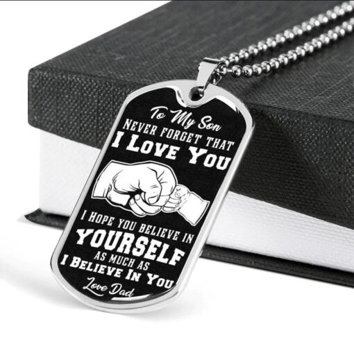 Family Dog Tag Necklace silver gold To My Son Never Forget that i love you believe in yourself love dad Custom Dog Tags