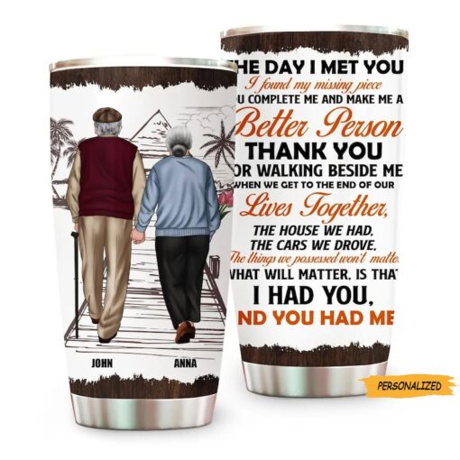 The Day I Met You I Found My Missing Piece, Personalized Elder Couple Tumbler Cup, Gift For Couple