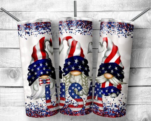 USA Gnomes Faux Glitter 20oz tumbler with Straw