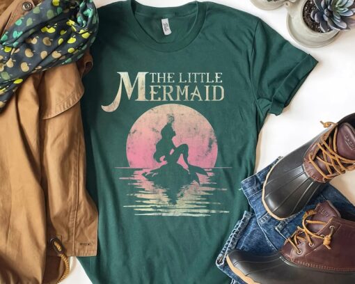 Retro Disney The Little Mermaid Ariel Rock Moon Silhouette Shirt